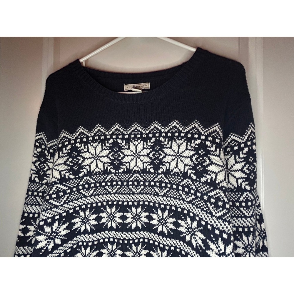 Vintage Y2k‎ Bass Knitted Christmas Snowflakes AOP Crewneck Sweater Womens Large